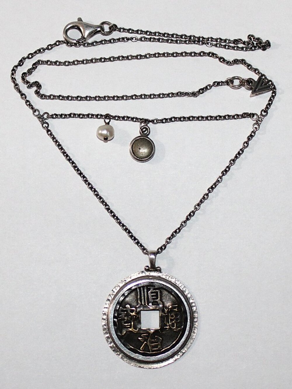 Silpada Sterling Silver Brass Chinese Coin Pendant Necklace N1572